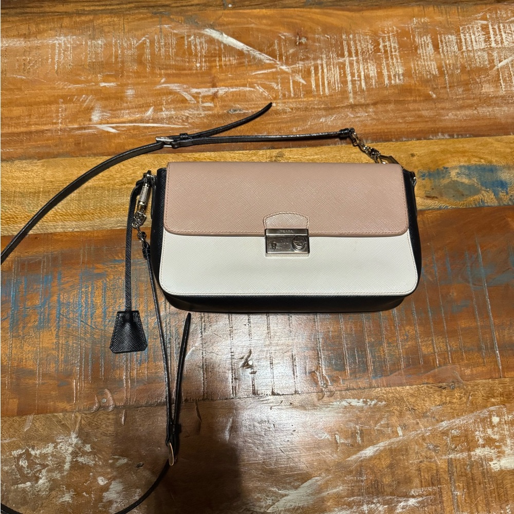 Prada 2013 Women's Crossbody Bag in white/black/pink tone.